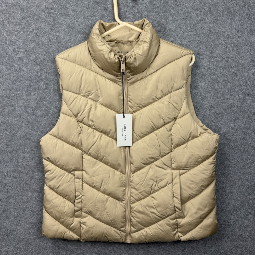 Cole‎ Haan Signature Womens Chevron Puffer Vest Dune Tan XL 352MP495 NWT